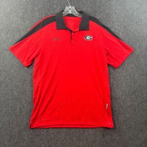 Nike Georgia Bulldogs Polo Shirt Men’s Large Red Gray Dri-Fit Dawgs UGA